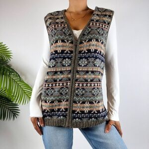 Vintage 90s Grunge Cottagecore Oversized Knit Grandpa Sweater Vest / Size: Small